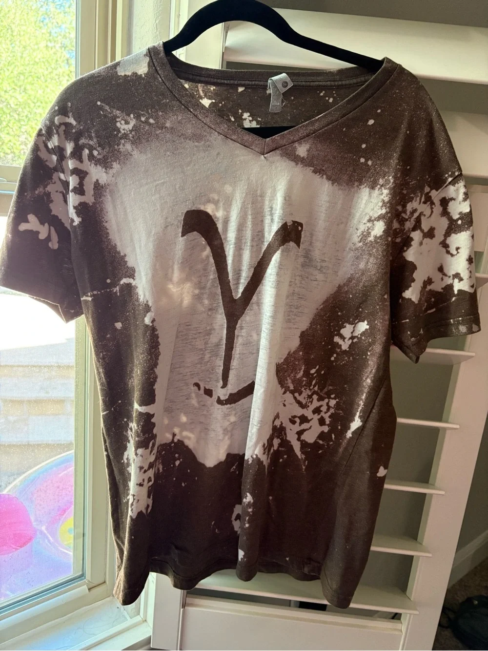 Next Level Apparel Brown and White Bleach-Effect V-Neck Tee